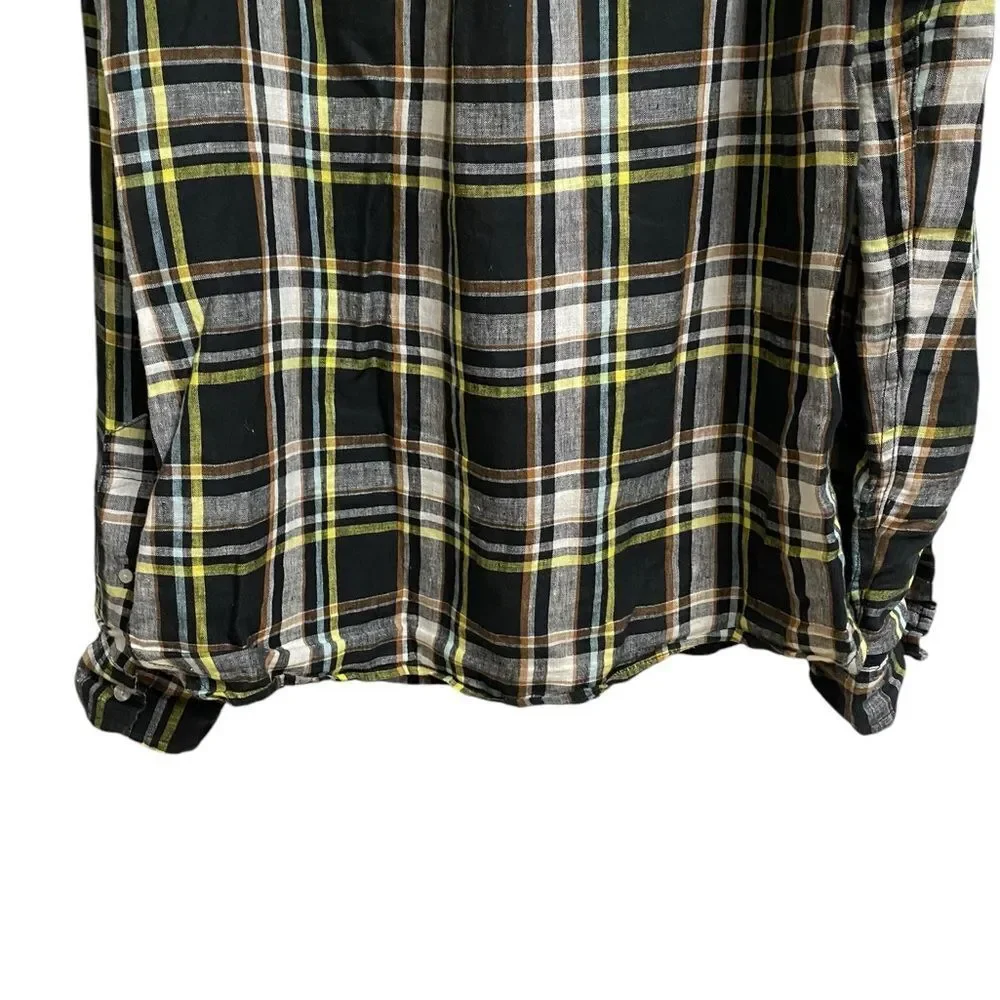 LL Bean Signature Men's Slim Fit Button Up Linen Shirt Size M Plaid Preppy